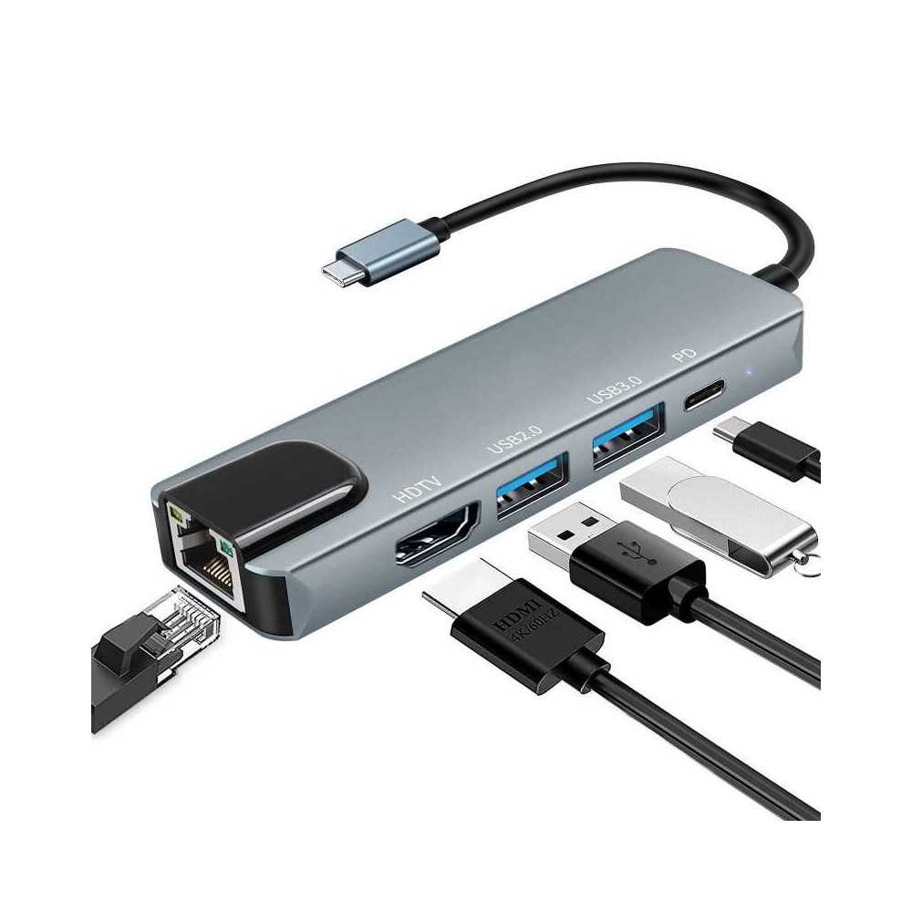 Adaptateur Type-c Vers HDMI 4K / RJ45 Gigabit / USB 3.0
