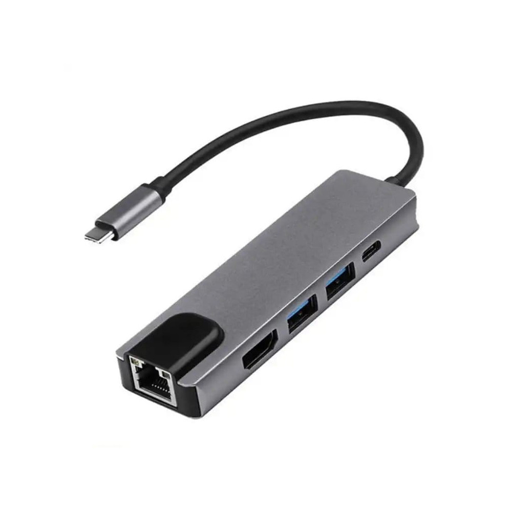 Adaptateur Type-c Vers HDMI 4K / RJ45 Gigabit / USB 3.0 – Hub Type-C 5 en 1 Multiport